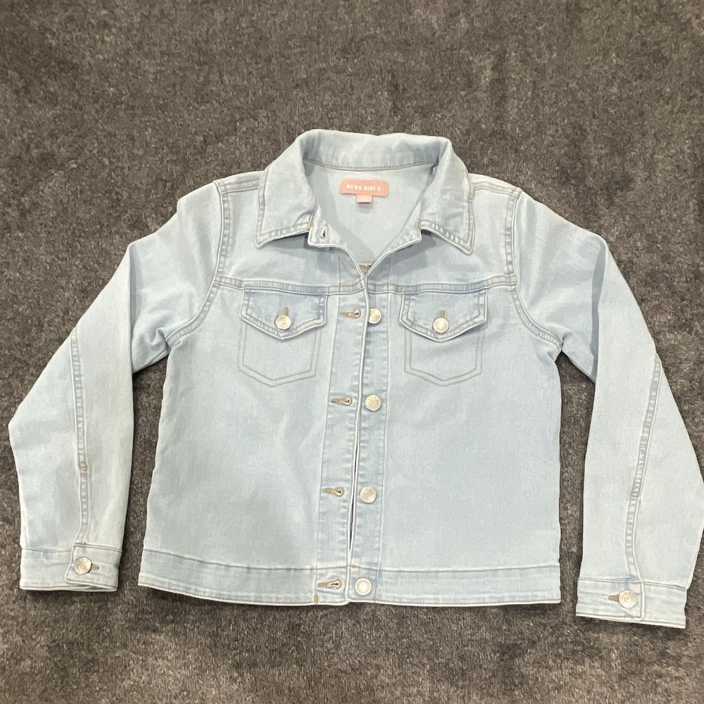 BCBG Girls Blue Denim Jacket M 10/12 Button Front Long Sleeve Collared Pockets